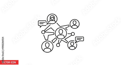 Network of people connected with communication bubbles.