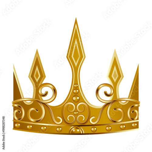 golden crown with golden pattern. crown of medieval king is isolated on white background. stock vector illustration. EPS 10.