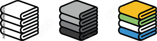 Minimal towel icon set with stacked rolled towels in outline grayscale and colorful gradient flat vector design