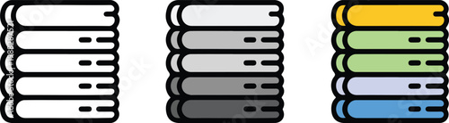 Minimal towel icon set with stacked rolled towels in outline grayscale and colorful gradient flat vector design