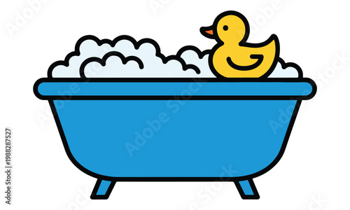 Bathtub with Bubbles and Yellow Rubber Duck Illustration