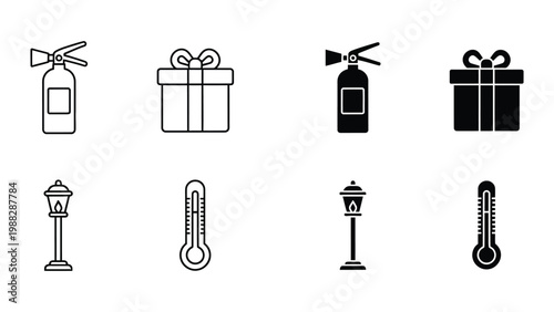 Contrasting icon pairs of safety, gifts, lighting, and temperature indicators