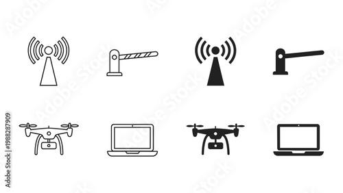 Various icons representing modern technology and communication devices
