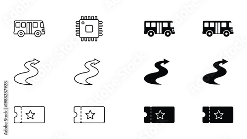 Variations in vehicle icons, road signs, and tickets with different styles