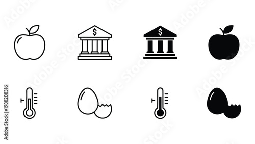 Contrast of icons depicting financial and natural elements in black and white styles