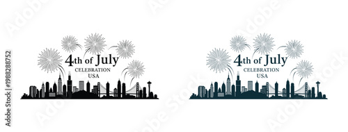 Independence day usa stunning city skyline silhouette with fireworks 4th of july