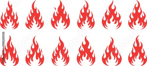 Cartoon Red Flame Icons for Fire, Heat, and Energy Design Themes