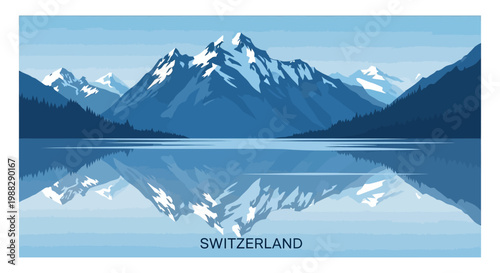 Majestic Snow-Capped Mountains Reflected in a Calm Lake in Switzerland