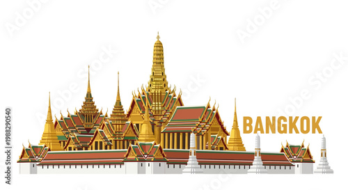 Bangkok Skyline Featuring Grand Palace and Temples