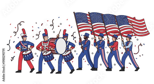 American Marching Band and Flag Bearers Parade