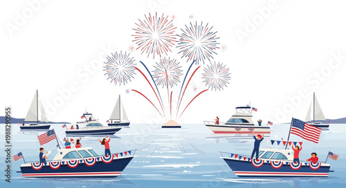 Boats Celebrating Independence Day With Fireworks