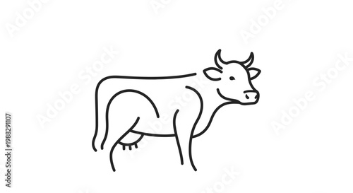 Black line art cow illustration standing.