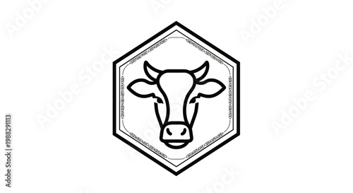 Black line drawing cow head logo.