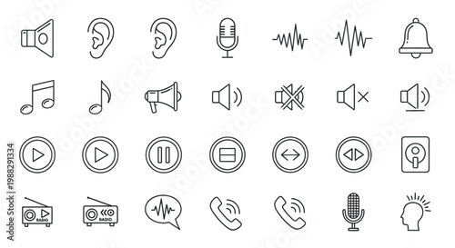 Collection of audio and media icons.