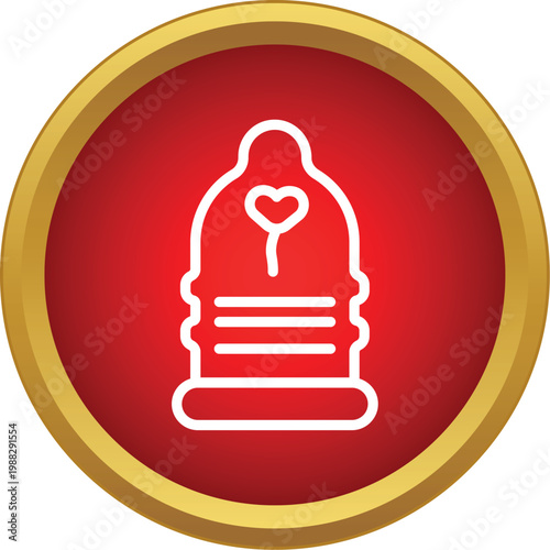 Condom with a heart icon symbolizing safe sex and sexual health awareness on a red button