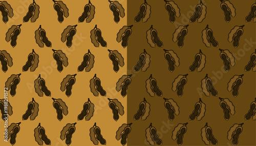 Tamarind Seamless Pattern Design. Doodle Pod Illustration Style. Organic Tropical Fruit Motif. Handdrawn Botanical Line Art. Background For Packaging Textile.