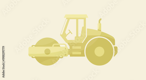 Yellow steamroller illustration on a light background, construction vehicle graphic