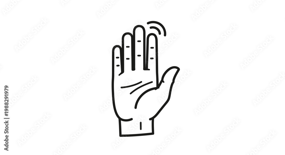 Fototapeta premium Waving Hand Gesture Icon, Vector Illustration, Simple Line Art, Communication Symbol