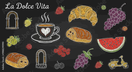 La Dolce Vita: Italian Breakfast with Coffee, Croissant, Pastries, Fruits, and Scooter