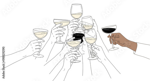 Diverse Hands Toasting With Wine Glasses - Celebration, Friendship, Cheers