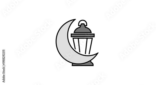Crescent Moon Lantern Icon Symbol.