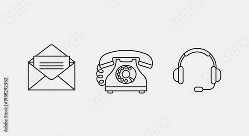 Customer Service Icons Line Drawing.