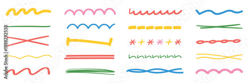 Colorful hand drawn underlines and borders decorative elements collection.