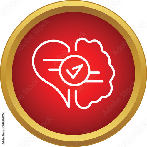 Heart and brain connection showing a check mark for emotional and logical balance