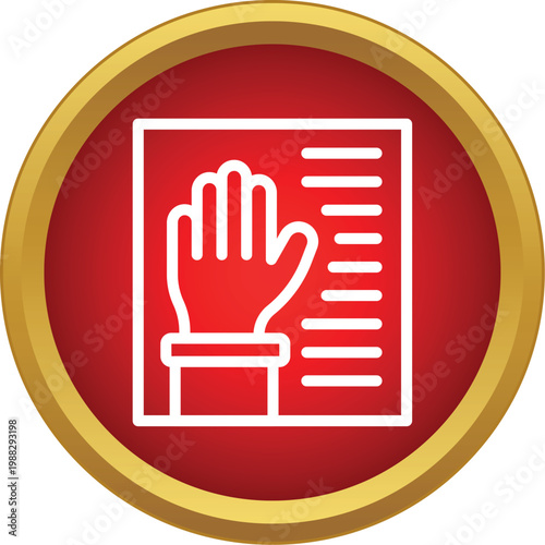 Hand raised in an oath gesture over a legal document icon