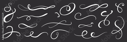 Elegant white flourishes and swirls on black background.