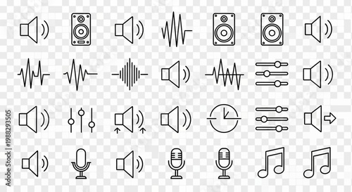 Sound wave music speaker icons set.