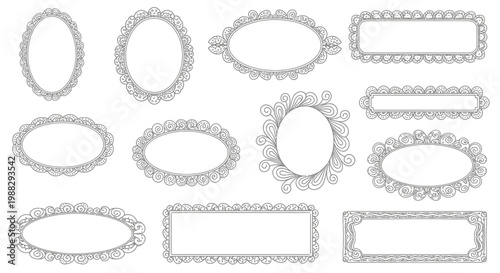Collection of Decorative Oval and Rectangular Frames with Lace-like Edges