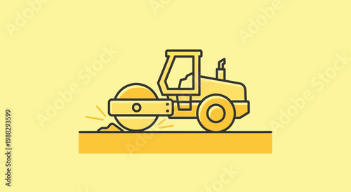 Yellow Steamroller Compacting Ground - Flat Design Icon
