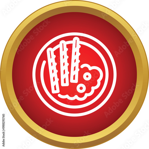 Kimchi in a bowl with rice, a traditional korean side dish icon