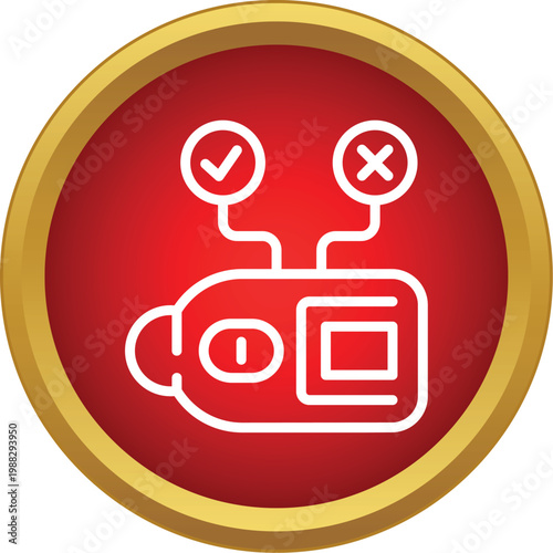 Pregnancy test device showing positive and negative results in a red circle icon
