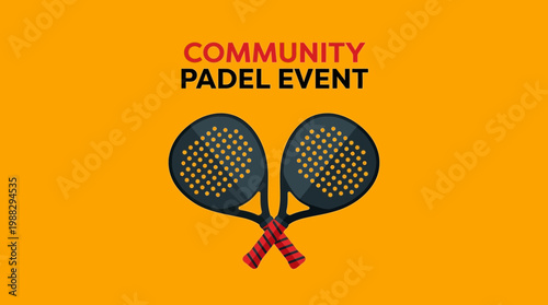 Community Padel Match Event With Crossed Rackets Against Sunshine Yellow Background