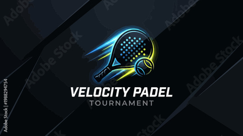 Dynamic Padel Tournament Logo with Neon Accents and Modern Velocity Theme Visual