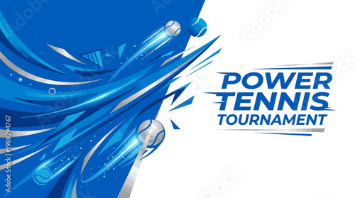 Dynamic Power Tennis Tournament Graphic Design With Elegant Blue and Silver Elements