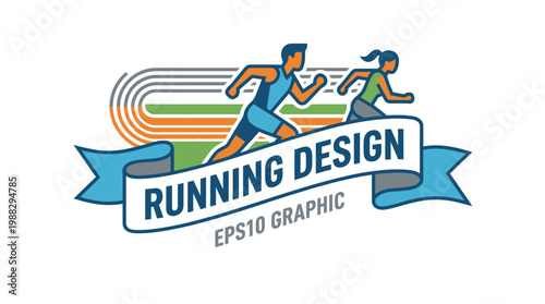 Dynamic Sport Icon Depicting Runners on a Track, Representing Athleticism and Motion