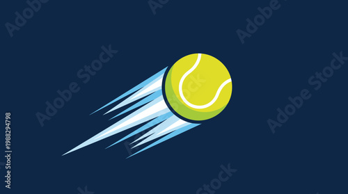 Dynamic Tennis Ball Graphic Depicting Speed and Motion Against a Moody Blue Backdrop