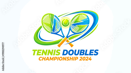 Graphic Illustration Depicting Tennis Doubles Championship Tournament with Abstract Design