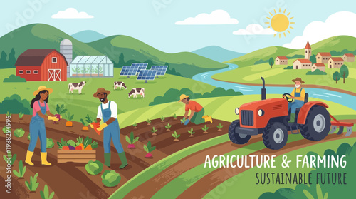 Illustration Of A Sustainable Farm Depicting Agriculture And Eco-Friendly Practices