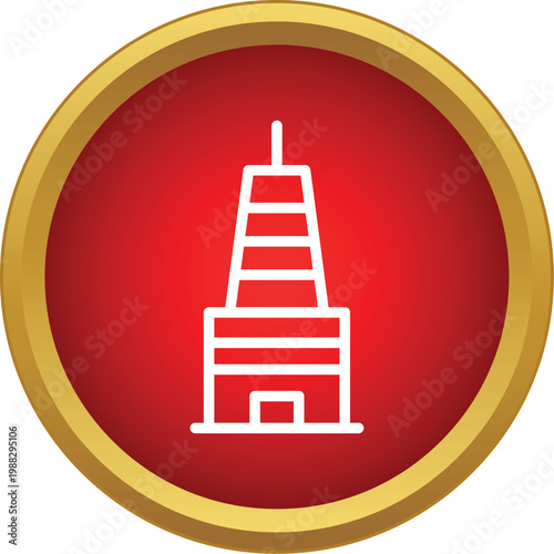 Oil rig structure icon on red circle representing energy production
