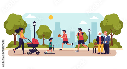 Park Day Scene Depicting Various Activities And A Relaxed Ambiance For Recreation