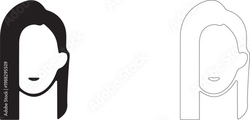 Woman's head with loose, straight hair, one side of which is tucked behind her ear. Vector template.