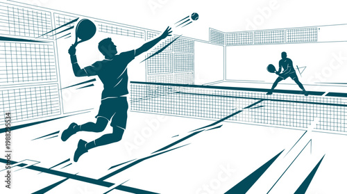 Dynamic Padel Silhouette Depicting Intense Sporting Action and Competitive Play on the Court