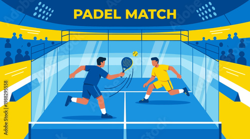 Dynamic Padel Game Illustration Depicting Two Players Engaged in Competitive Sporting Action