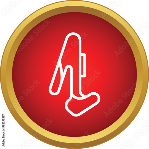 Outlined artificial leg medical equipment on a red circular background