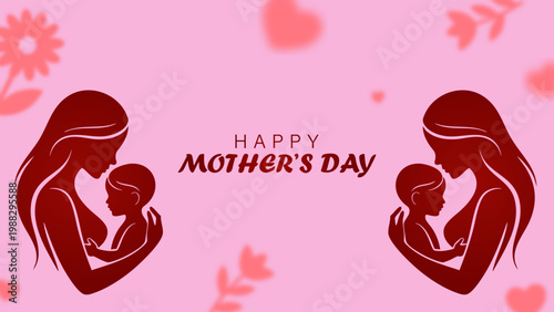 Happy Mothers Day Mother And Baby Silhouette Design, Beautiful Motherhood Love Illustration With Baby, Mom And Child Silhouette Mothers Day Greeting Card, Elegant Mothers Day Love Background With Moth
