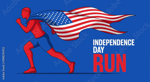 Patriotic Runner With American Flag Cape On Independence Day Run